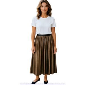 On the Road Bronze Metallic Pleated Skirt Large